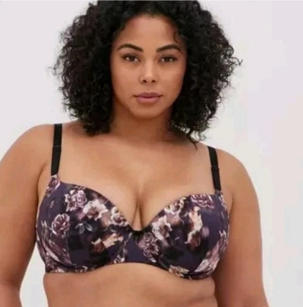 Torrid The Perfect T-shirt Bra Back Smoothing Underwire Plus Sz 44D Dark Floral
